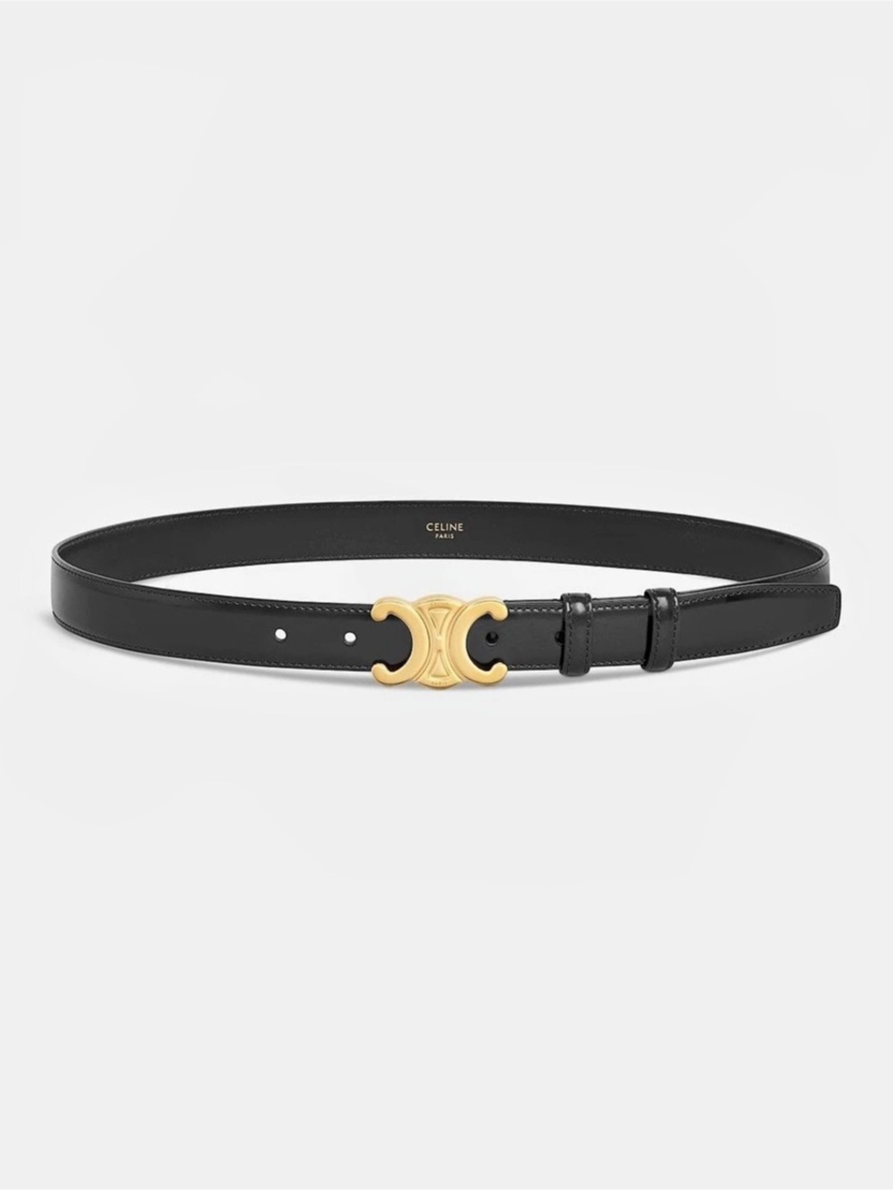 Celine Medium Triomphe Belt in Taurillon Leather Black & Gold Size 90